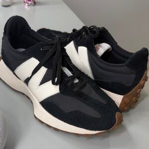 New Balance 327 Black & White Sneakers with Gum Sole - Women’s 10